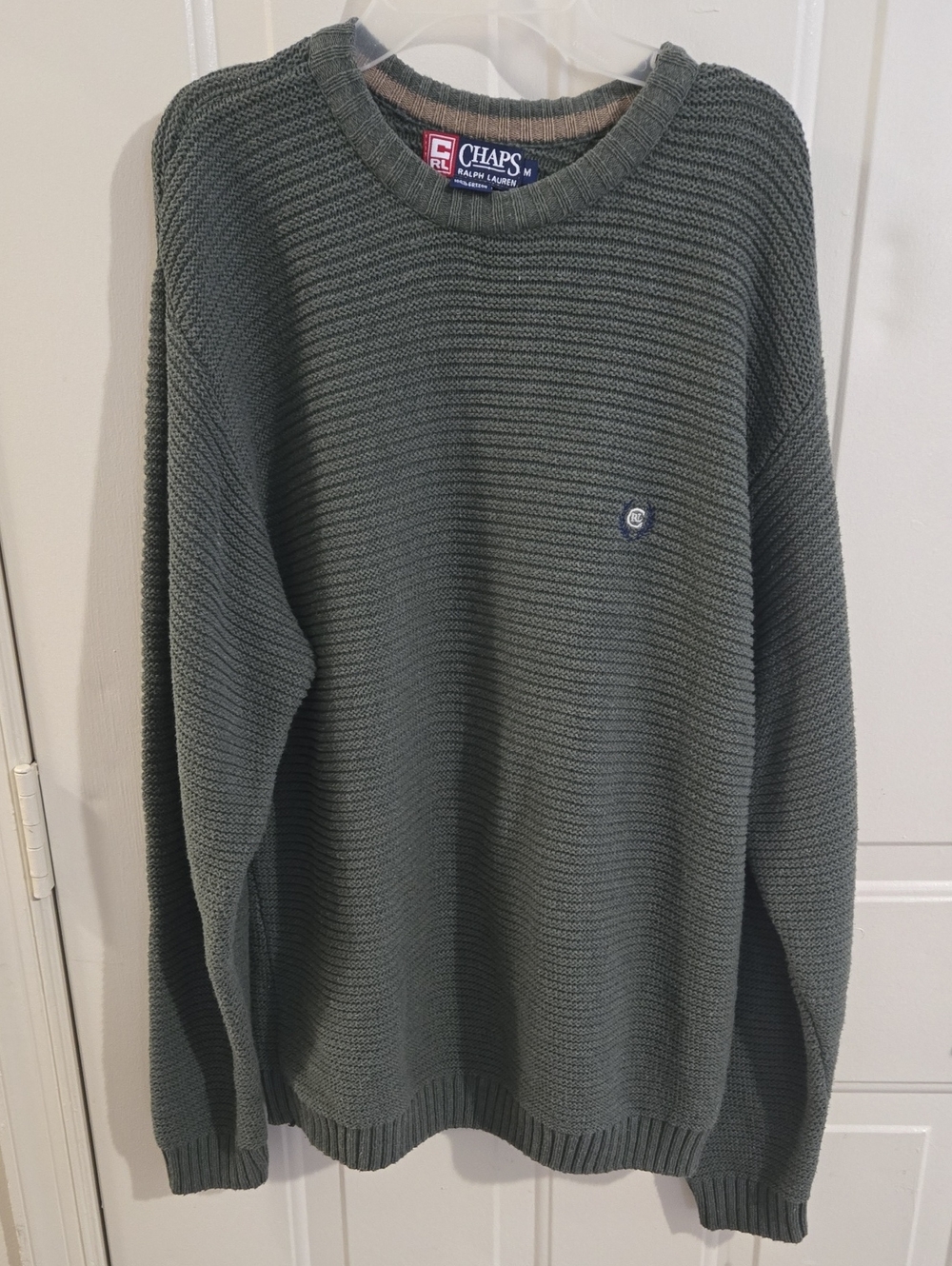 Vintage 90s Chaps Ralph Lauren Crewneck Sweater M Olive Green Old Money Preppy